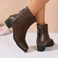 thumbnail image 4 of Womens Ankle Boots Fashion Casual Leather Suede Patchwork Chunky Heel Wide Mid Calf Booties with Back Zipper Coffee Size 8, 4 of 7