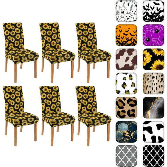 Sunflower Chair Covers for Dining Room Set of 6, Stretch Dining Chair Cover 6 Pieces, Washable Kitchen Parsons Chair Slipcovers 6 Pack, Removable Seat Protector for Home and Party
