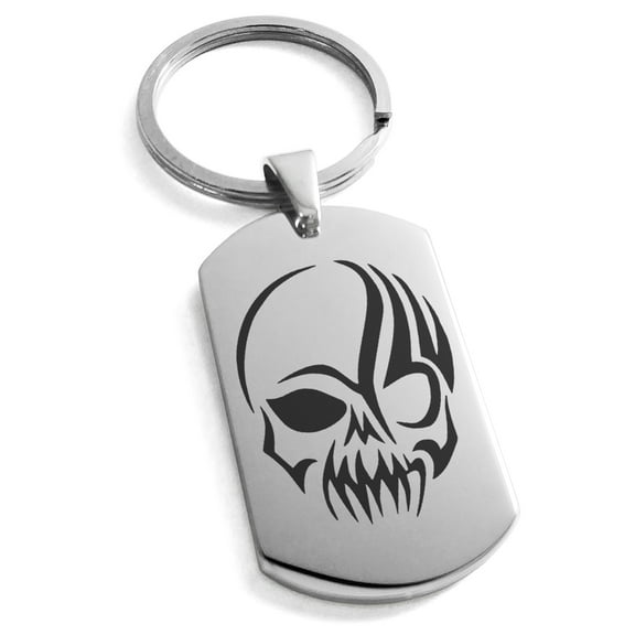 Tioneer Stainless Steel Death Zombie Skull Engraved Dog Tag Keychain Keyring  Premier