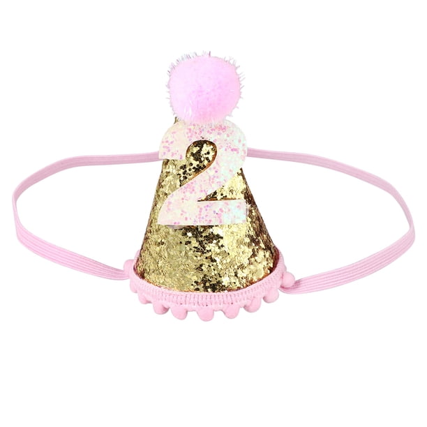 KAKOWELY 1 gorro de cumpleaños para bebé, accesorio para fotos, accesorios para el cabello, gorro con purpurina (dorado, dos años)