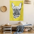 thumbnail image 2 of Bulldog Tapestry, Retro Style Demonstration of a French Breed with a Scarf Drawn by Hand, Wall Hanging for Bedroom Living Room Dorm Decor, 60W X 80L Inches, Pale Earth Yellow Grey, by Ambesonne, 2 of 5