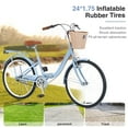 thumbnail image 4 of 24inch Womens Bike with Backseat/ V Brakes, Folding Bicycle for Ladies Teen, Commuter Bike, Cruiser Bike, Suit for Rider 4'8"-5'6", Blue, 4 of 6