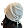thumbnail image 2 of KkSLirnhs Winter Hats for Women Knetted Pink on Clearance Fall and Winter Women Solid Color Fashion Stacked Hat Bun Head Hat Drawstring Rolled Knit Woolen Hat Beige One Size, 2 of 2