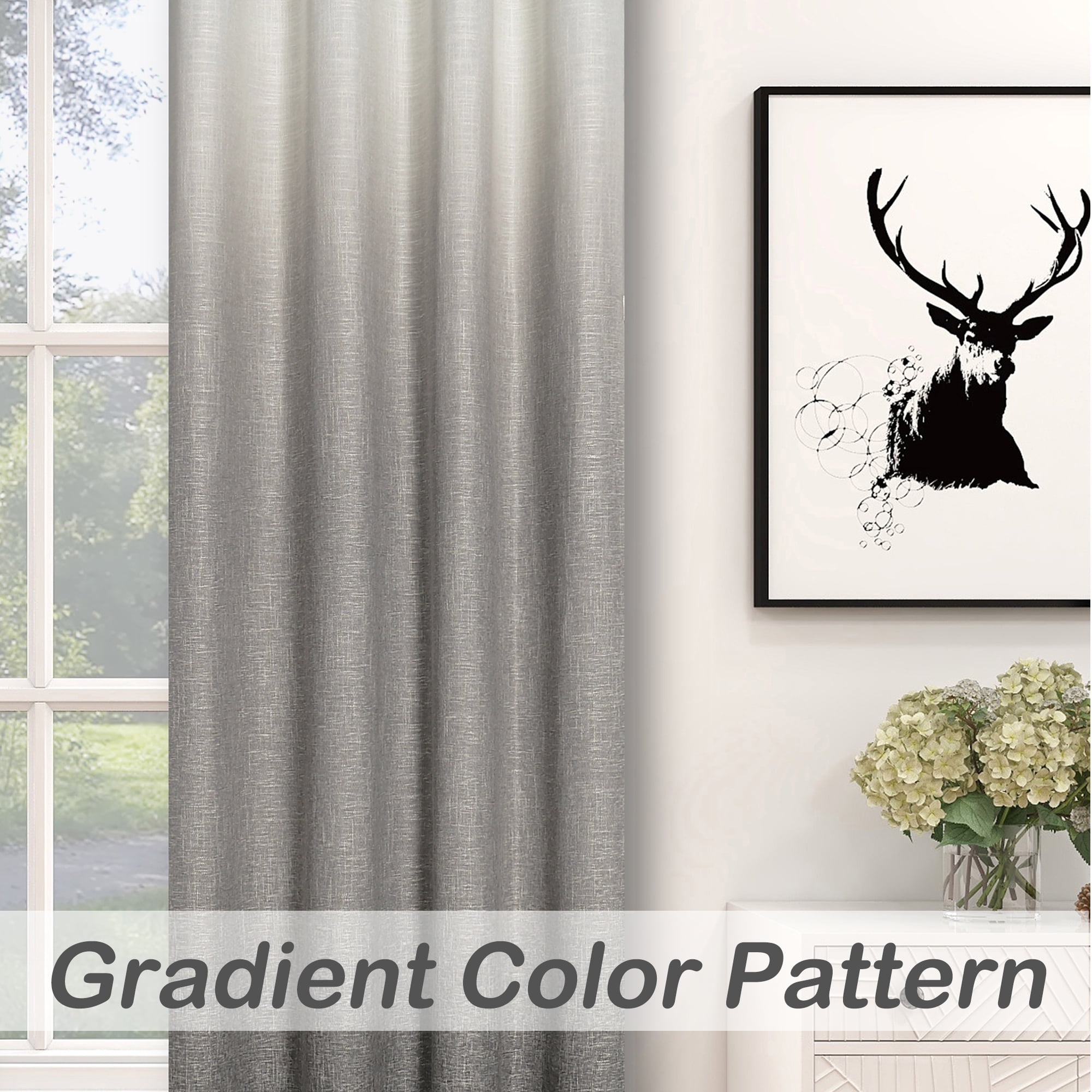 Uptown Home Ombre Full Blackout Curtain Panels Noise Reducing Window Treatment Drapes for Bedroom. Linen Texture for Living Room, Cream White to Gray, Grommet, 50"x95"x2