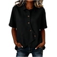 thumbnail image 2 of YuXingFu Womens Summer Tops Trendy with Sleeves Collared Short Sleeve Flared Tops - Split Hem for Fall Black L, 2 of 6