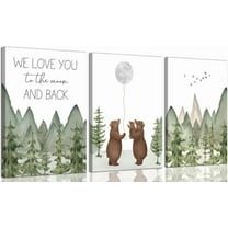 Baby Bear Nursery Canvas Wall Hieng Woodland Brown Bear Wall Decor Picture Mountain Nursery Print Love You To The Moon And Back painting Hiengwork for Boy Girl Newborn Home Decor