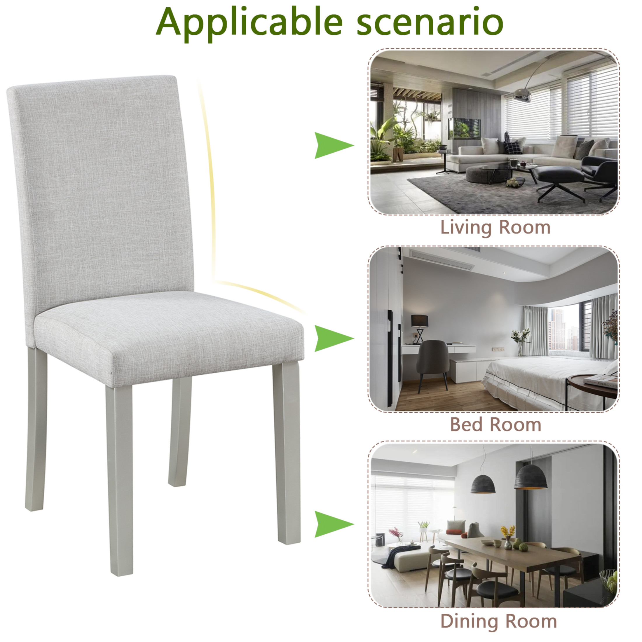 Noble House Dining Chairs Set of 4, Upholstered Kitchen Side Chairs with Padded Seat, Solid Wood Legs, Gray