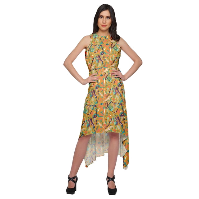 Moomaya Robe Imprimée Sans Manches à Ourlet Asymétrique pour Femmes, Grande Taille, Kurta
