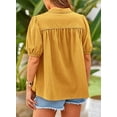 thumbnail image 2 of PRETTYGARDEN Women's Summer Button Down Shirts Short Lantern Sleeve V Neck Cotton Cute Dressy Casual Ladies Tops Blouses, 2 of 6