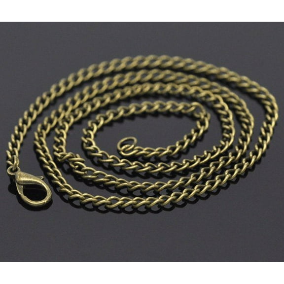 N059 - 12 pcs. Antique Bronze Textured Chain Link Necklaces 20" - (3.5 x 2.6mm Links) - Lobster Clasps - Claw Clasps