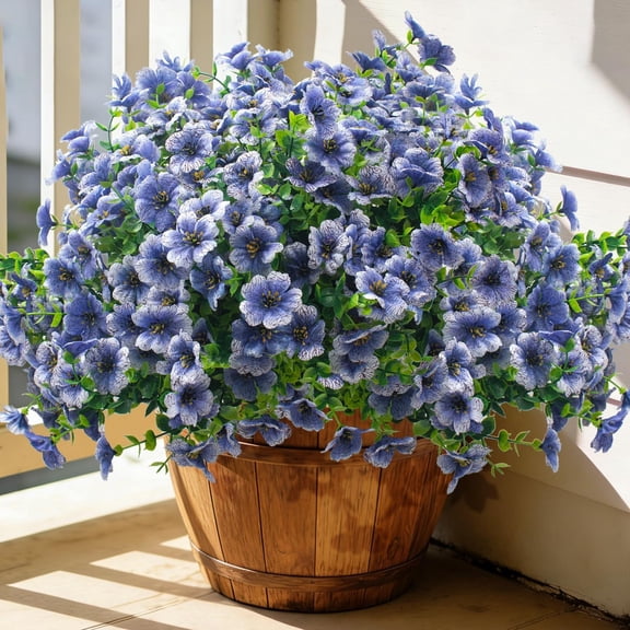 Konexial 20 Bundles Artificial Flowers for Outdoors, UV Resistant Fake Plants Flowers Greenery Shrubs Plants for Decoration Outside Plants Hanging Planter Home Garden Decor (Blue)