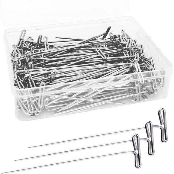NOGIS 100Pcs T Pins, 2 inch Sewing Pins, Stainless Steel Wig Pins for Wigs, T-pins for Foam Head, Long Straight Pins for Sewing, Craft, Quilting and Blocking Knitting, Office, Decoration