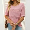 thumbnail image 6 of Women's Floral Crochet Short Sleeve Top with Round Neck Hollow Out Design Breezy Knit Blouse for Beach Vacation, 6 of 8
