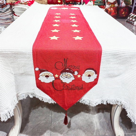 KOYPTL Christmas Table Runner 72 Inches Long Xmas Tree Snowflakes Holiday Decor Seasonals Winter Red and Green Kitchen Christmas Table Decoration Durable Suitable for Restaurant Party Home Decoration