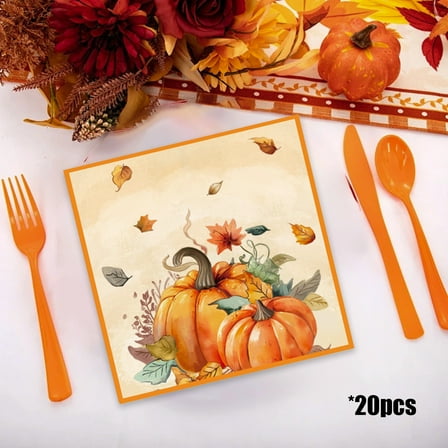 Kumdkd 20 Pack Thanksgiving Napkins - Pumpkin Maple Fall Paper Towels for Party Decor