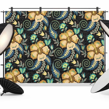 Photo Backdrop 5x7 ft Black Yellow Boho Floral Photography Backdrops CurtainsVintage Abstract Flower Photo Booth Drapes for Backdrop Photoshoot Wedding Party Birthday Background Screen