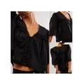 thumbnail image 3 of Women Ruffles Lace Shirts Buttons Short Sleeve Blouses Summer Fashion Loose Casual Tops Streetwear, 3 of 8