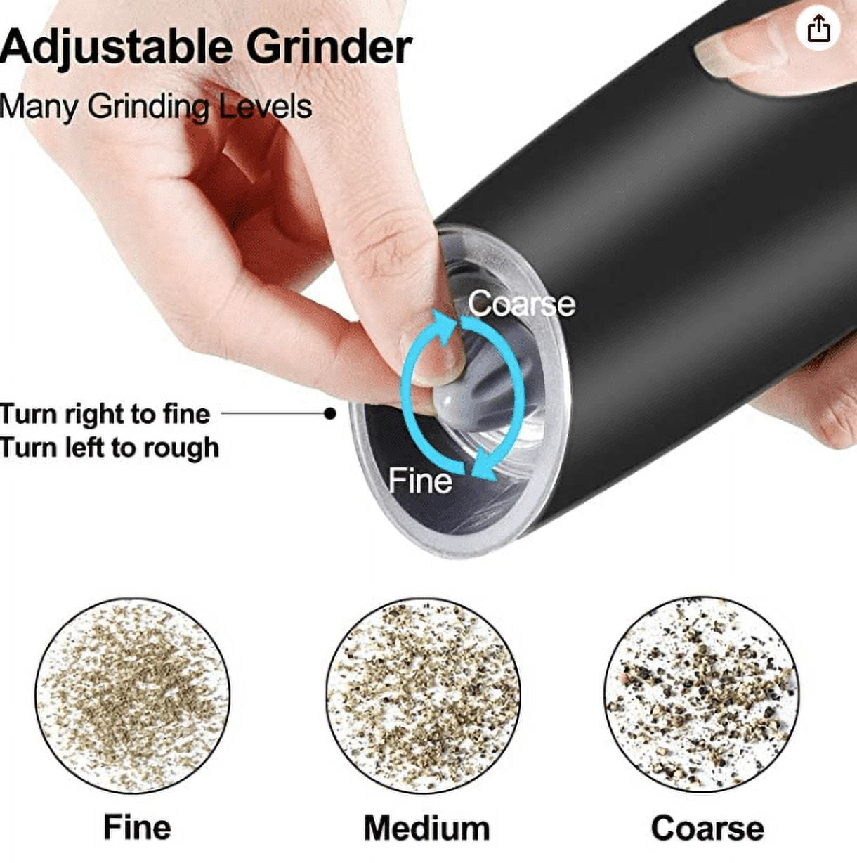 Electric Salt & Pepper Grinders - No TWISTING - Gifts for Him, Gifts for Home, Stocking Stuffer - 2 Pack Auto Grinder