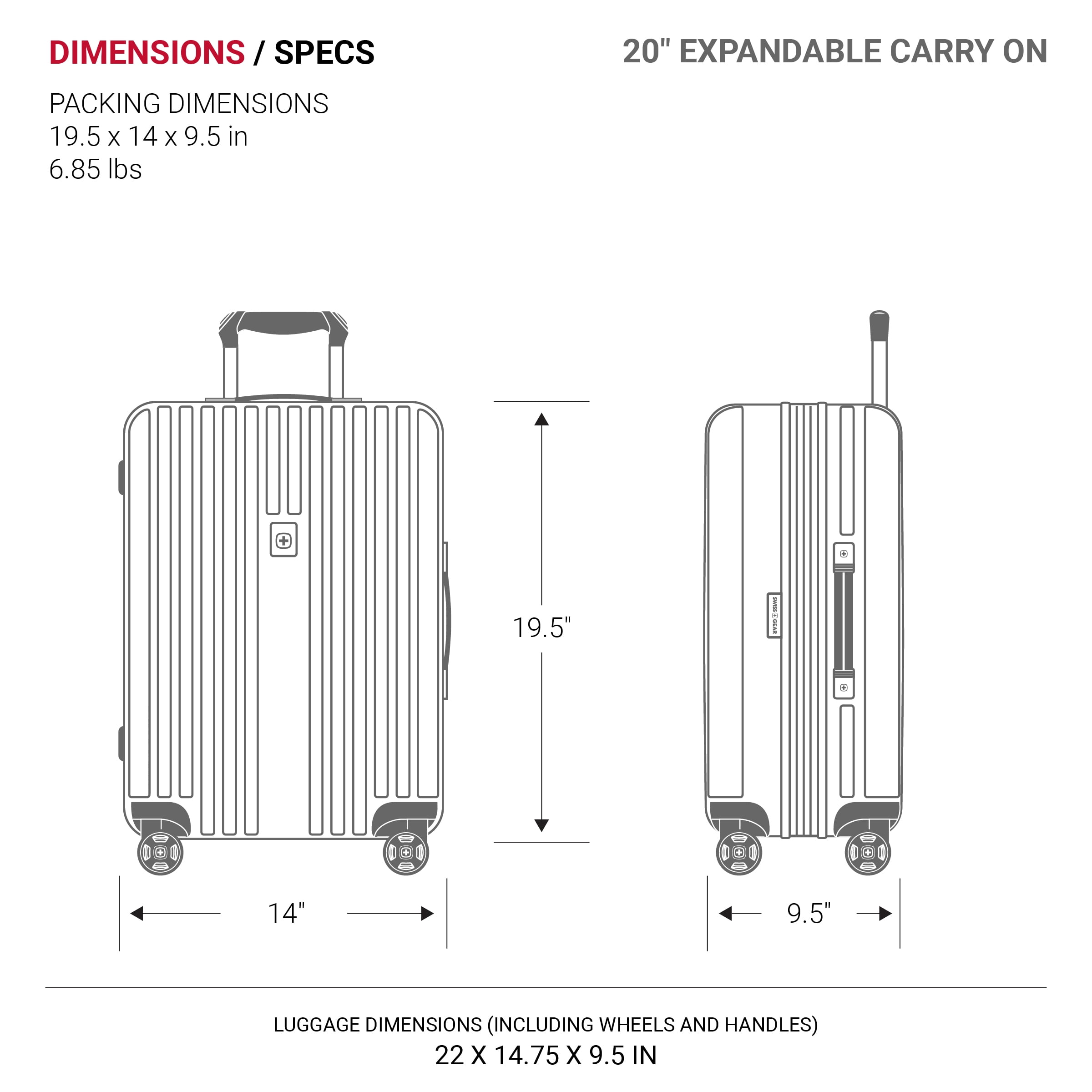 SWISSGEAR Ridge Hardside Expandable Carry-On Luggage with Spinner Wheels, TSA Lock and USB, Black