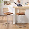 thumbnail image 2 of Zesthouse 30″ Rattan Bar Stools Set of 2, Faux Leather Bar Height Island Chairs with Cane Back, Mid Century Modern Cantilevered Design Barstools for Kitchen Island, Brown, 2 of 10