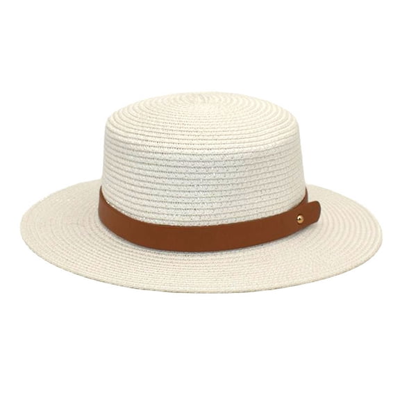 AJGRHE Adults Unisex Western Cowboy Riding Hat Belt Wide Cap Straw Bucket White One Size