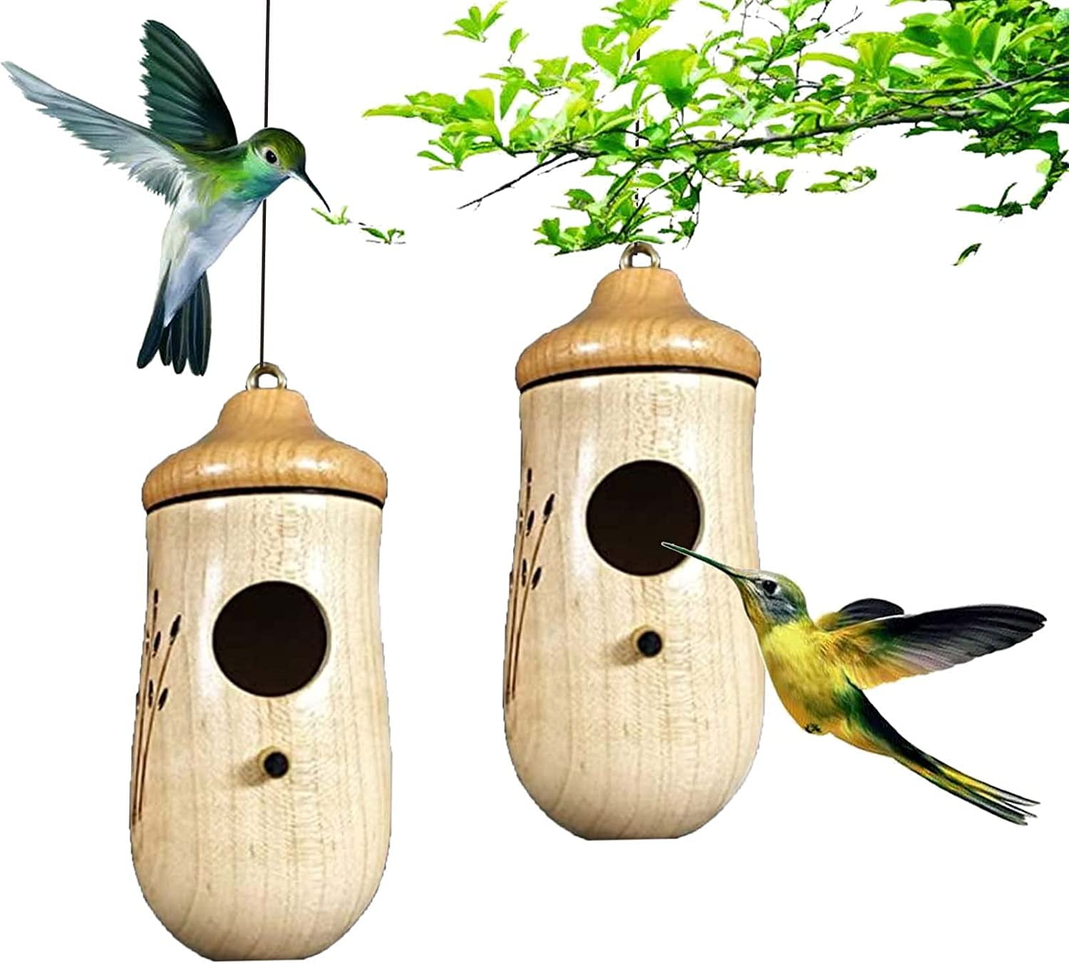 MuchL Hummingbird House Set Of 3 Hand Woven Houses For Outside Hanging Natural 
