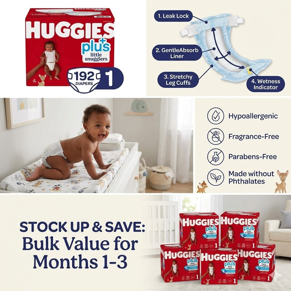 Huggies Little Snugglers Plus Diapers Size 1, 192 Count