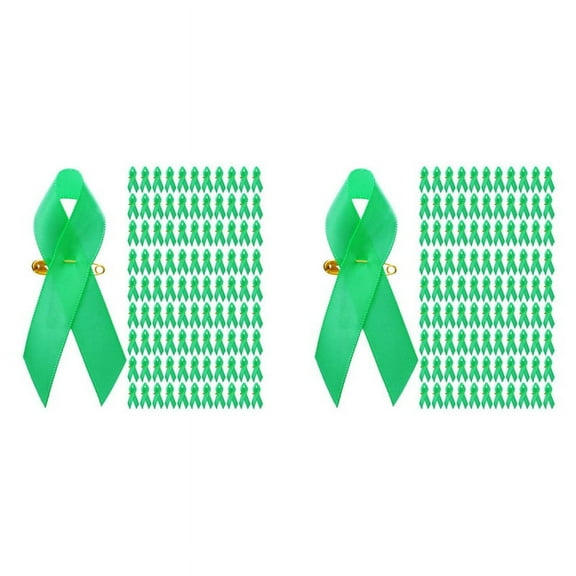 200 Pieces Awareness Ribbon Satin Ribbon Lapel Pins Fabric Ribbons with Safety Pins for Women Men (Green),200 * Charity Ribbon Knot,green