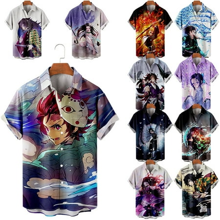 

MLFU Demon Slayer Men s Hawaiian Shirts Short Sleeve Funny Fashion Shirts Retro Bowling Shirts For Men Youth