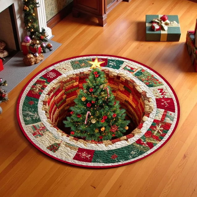 Christmas Decorations Carpet 3D Stereo Christmas Round Carpet Christmas Tree Snowman Holiday Scene Mat Non Christmas Decorative Rug For Living Room And Bedroom Visual carpet