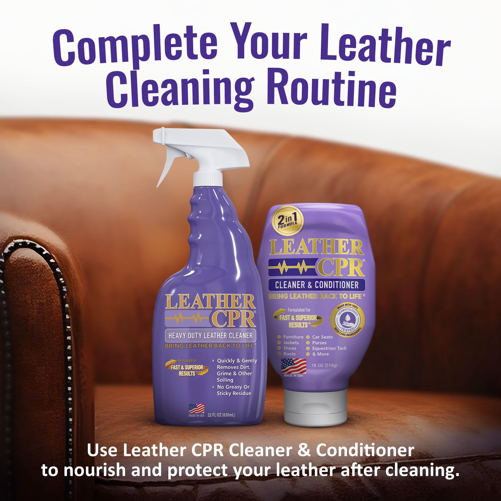 Leather CPR Heavy Duty Leather Cleaner 22oz - Car Interior Cleaner For Heavy Dirt & Grime, Heavily Soiled Furniture Leather Cleaner For Couch, Car Seat,Purses, Shoes, Boots, & More