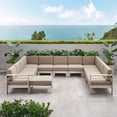thumbnail image 3 of GDF Studio Crested Bay Outdoor Aluminum 11 Seater Sectional Sofa Set with Ottoman, Silver and Khaki, 3 of 13