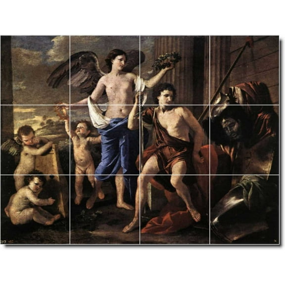 Ceramic Tile Mural-Nicholas Poussin Religious Custom Tile Mural 15. 17" w x 12.75" h using (12) 4.25 x 4.25 ceramic tiles