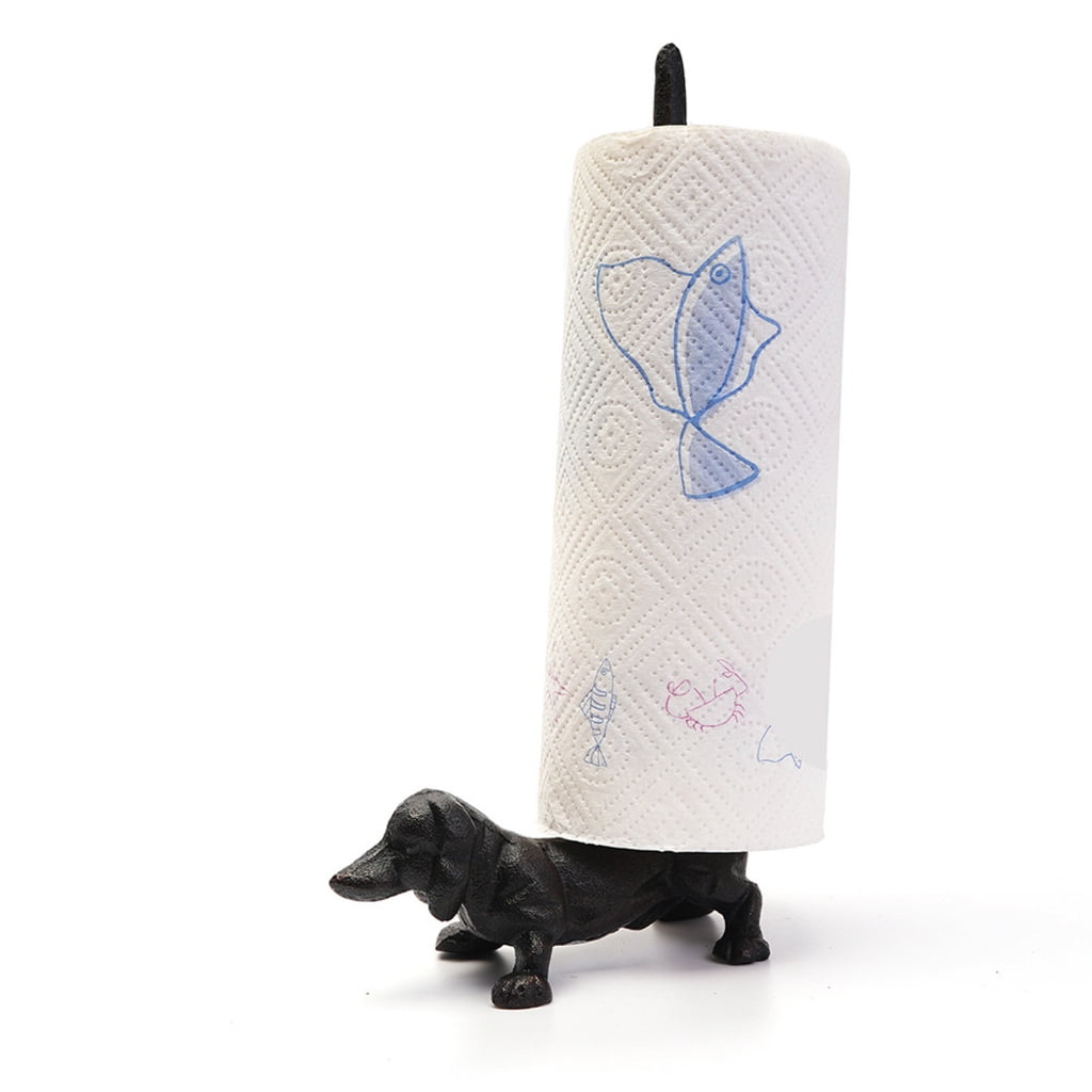 SDFGTstore Decorsative Iron Dachshund Paper Towel Holder Bucolic Kitchen Dining Room Shelf Decors Sturdy Functional Design