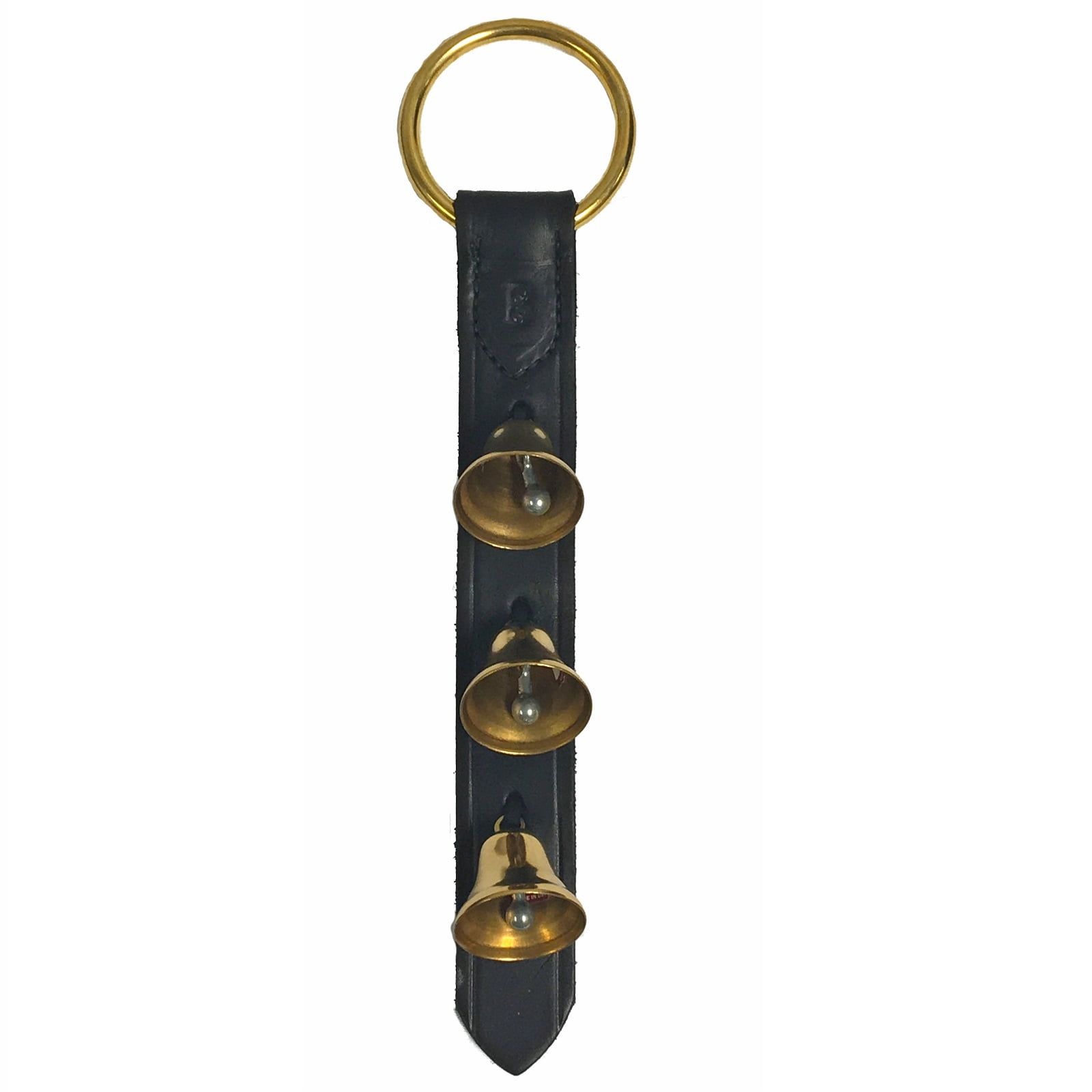 Black Leather Strap with 3 Brass Bells Sleigh Bell Door Knob Hanger