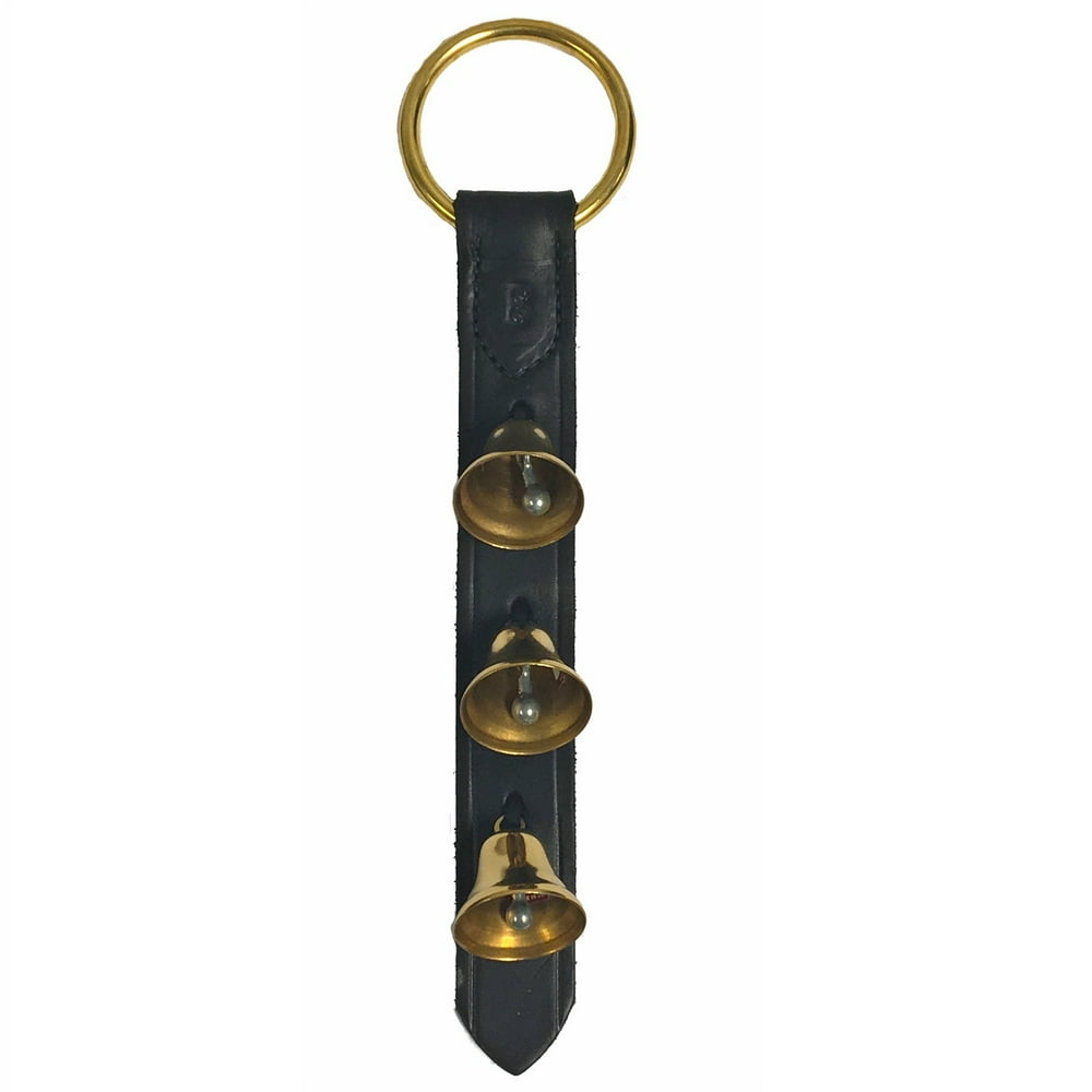 Black Leather Strap with 3 Brass Bells Sleigh Bell Door Knob Hanger