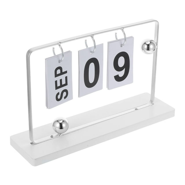 OULII 1 Set Academic Year Calendar Standing Perpetual Wooden Date For Workspace Silver