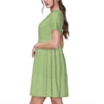 thumbnail image 2 of Picia Green Gingham Pattern Women's Short Sleeve Summer Dress Pleated Loose Swing Knee Length Short Sleeve Swing Dresses, 2 of 6