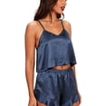 thumbnail image 5 of Yourumao Satin Pajama Set for Women Two Piece Crop Camisole Tops and Ruffle Hem Shorts Silky Pajama Sets Solid Silk Pjs for Loungewear, 5 of 7
