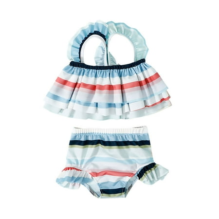

Kiapeise Baby Girl Layered Print Ruffle Bikini Top + Swimming Bottoms