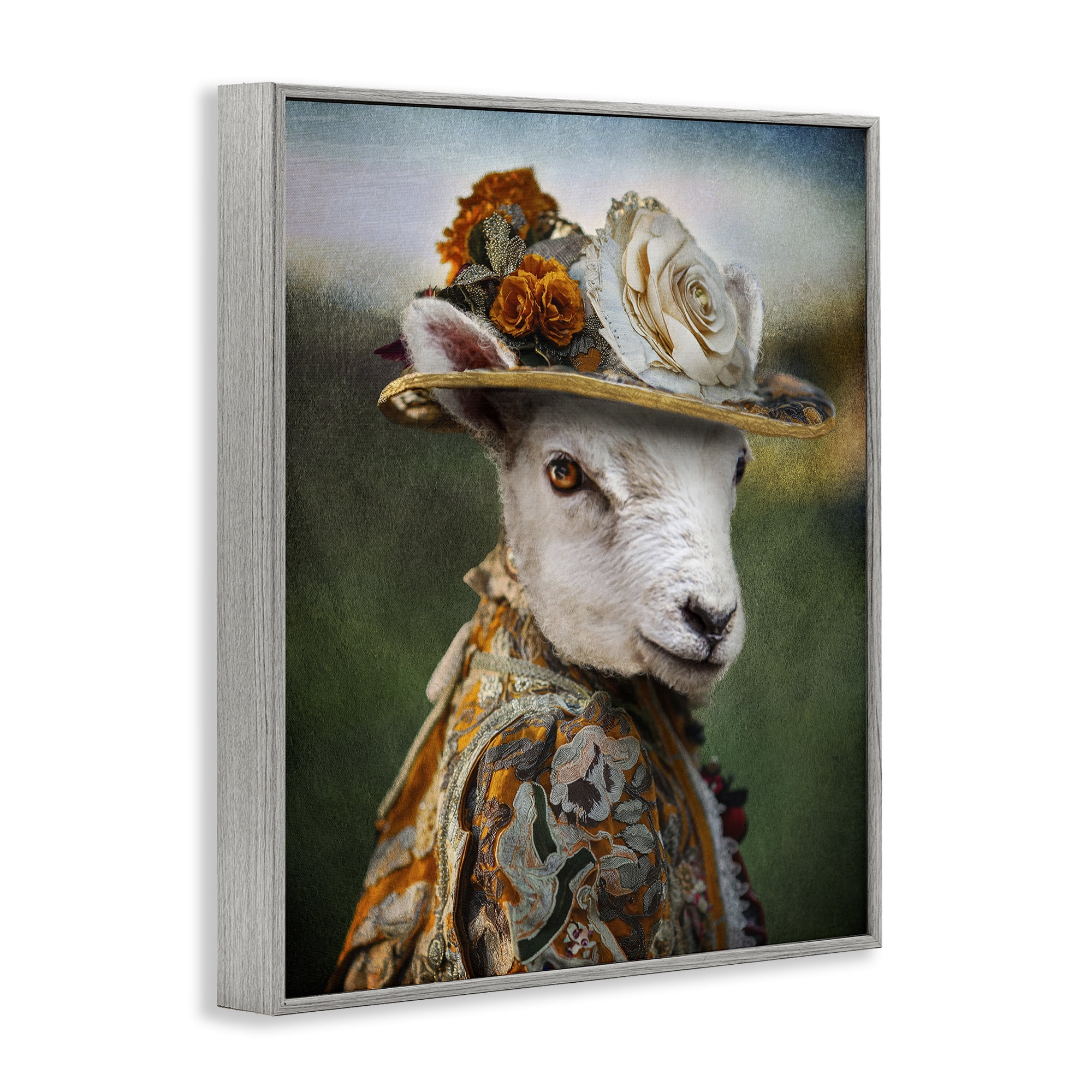 Stupell Industries Fashionable Sheep Portrait Animals & Insects Painting Gray Framed Art Print Wall Art, 24 x 30