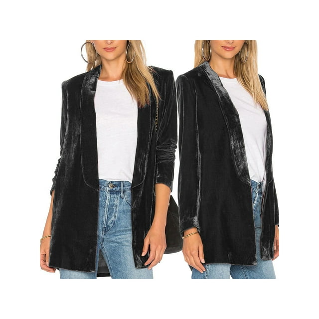 Sunloudy Women Spring Fall Casual Velvet Blazer, Solid Color Open Front Long Sleeve Lapel Suit Jacket