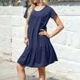 thumbnail image 4 of Xyxonk Spring Summer Dresses for Women Short Sleeve Flowy Swing Dresses Loose Casual Solid Color Crewneck Mini Dress Sundress Navy M, 4 of 4
