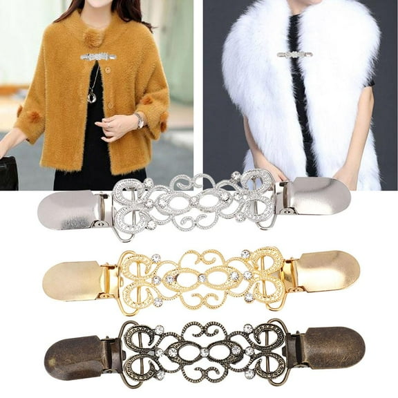 Amonsee 3pcs Retro Cardigan Clip, Hollow Flower Pattern Cardigan Clip Brooch for Women Sweater Blouse Shawl