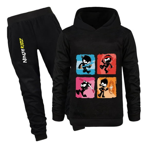Ninja Kidz Kids Hoodie and Pants Set – Boys Girls 2-Piece Outfit – Cartoon Print Pullover Sweatshirt and Jogger Sweatpants for Casual Wear, Sports, Loungewear