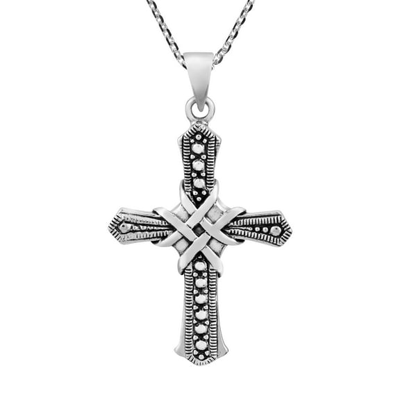 Unique Faith Wrapped Woven Cross Sterling Silver Pendant Necklace