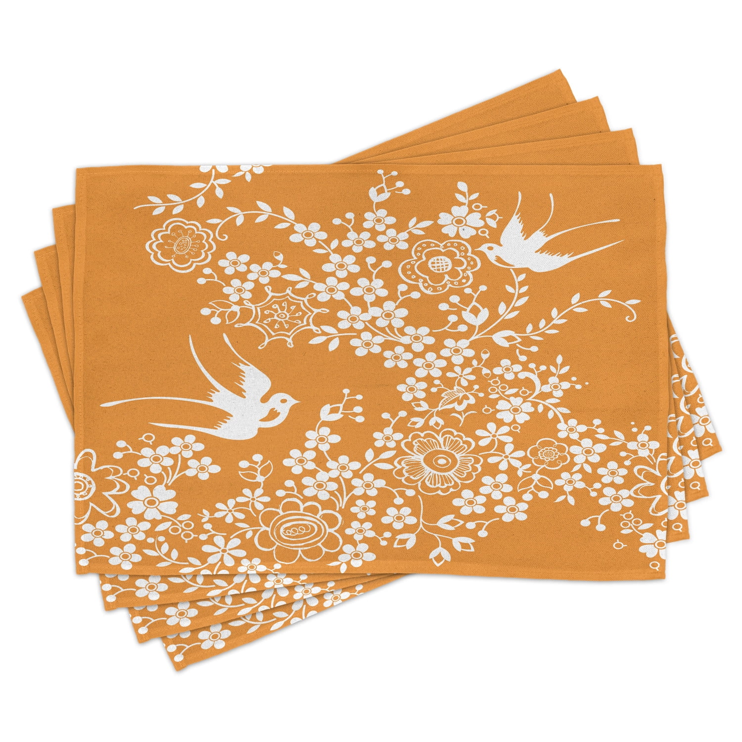 Japanese Placemats Set of 4 Oriental Floral Japanese Style Flying Birds
