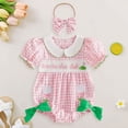 thumbnail image 2 of CAICJ98 Summer Baby Girl Romper Bodysuit Golf Plaid Embroidery Short Sleeve Jumpsuit Summer Clothes with Headband (Pink,3-6 Months), 2 of 7