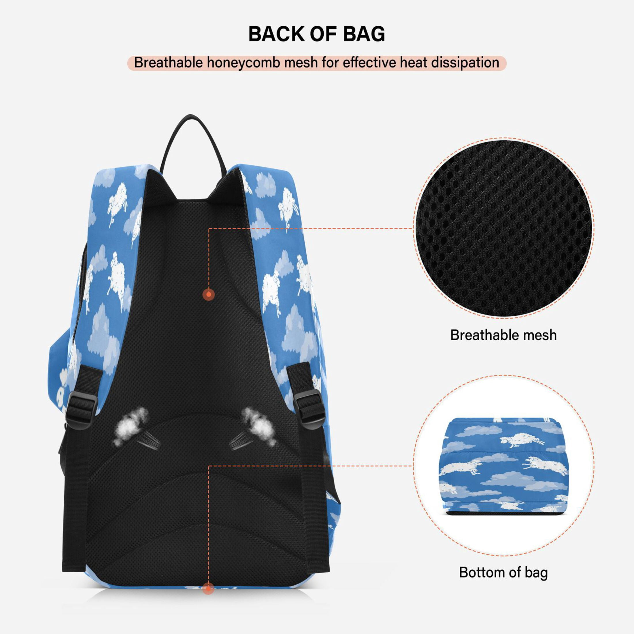 2 Racquet Holder Tennis Backpack Tennis Racket Covers Gym Bags Cartoon-style White Sheep