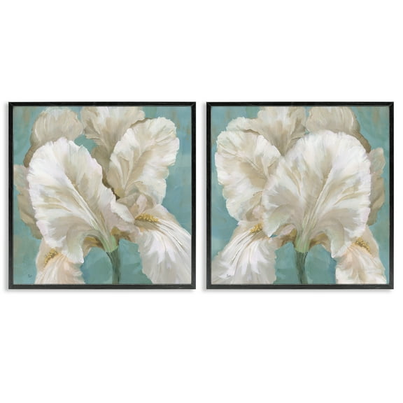 Stupell Industries White Iris Flower Plants & Flowers Painting Black Framed Art Print Wall Art, 12 x 12, Set of 2